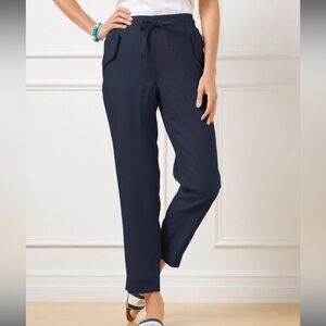 Talbots Navy Blue Drawstring Linen Ankle Pants Petite Small